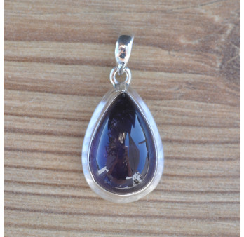 Pendentif goutte argent double et pierre Améthyste (violet)