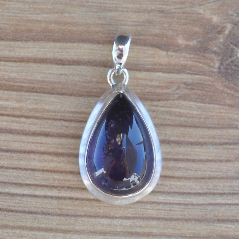 Pendentif goutte argent double et pierre Améthyste (violet)