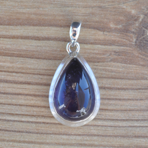Pendentif goutte argent double et pierre Améthyste (violet)