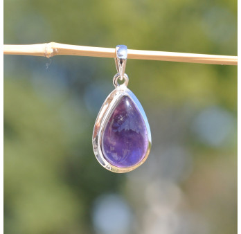 Pendentif goutte argent double et pierre Améthyste (violet)