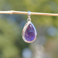 Pendentif goutte argent double et pierre Améthyste (violet)