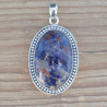 Gros pendentif ovale argent ciselé et pierre Sodalite (bleu)