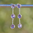 Longues boucles argent et 3 pierres Améthyste