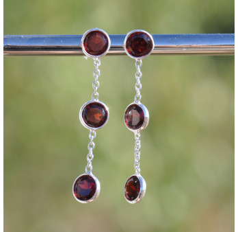 Longues boucles argent et 3 pierres Grenat