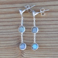 Longues boucles argent et 3 pierres Labradorite (bleu)