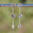 Longues boucles argent et 3 pierres Labradorite (bleu)