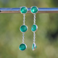 Longues boucles argent et 3 pierres Agate verte