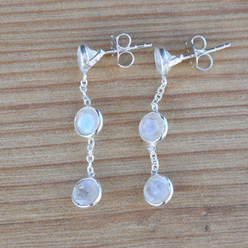 Longues boucles argent et 3 Pierres de lune