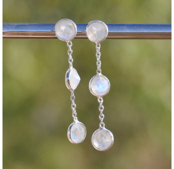 Longues boucles argent et 3 Pierres de lune
