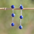 Longues boucles argent et 3 pierres Lapis lazuli