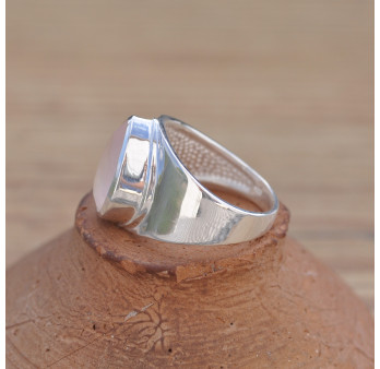 Anneau large en argent et pierre Quartz rose facettée goutte (rose) T55