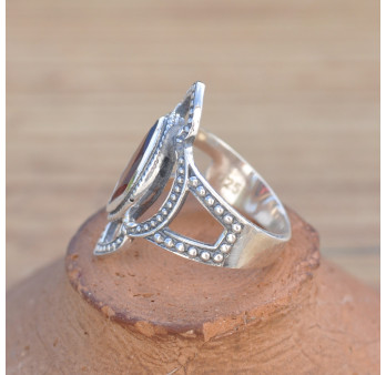 Bague ajourée argent ciselé et Grenat (rouge) T52