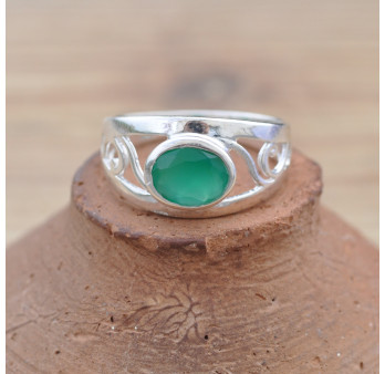 Anneau ajouré en argent et pierre Agate verte (vert)