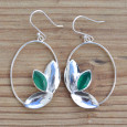 Grandes boucles ovales ajourées argent et pierre Agate verte (vert)
