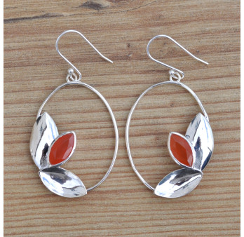 Grandes boucles ovales ajourées argent et pierre Cornaline (orange)