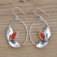 Grandes boucles ovales ajourées argent et pierre Cornaline (orange)