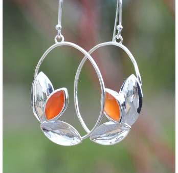 Grandes boucles ovales ajourées argent et pierre Cornaline (orange)