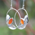 Grandes boucles ovales ajourées argent et pierre Cornaline (orange)