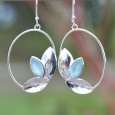 Grandes boucles ovales ajourées argent et pierre Calcédoine (bleu)