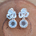 Petites boucles chics 4 pierres Topaze bleue et argent