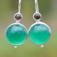 Boucles d'oreilles argent et 2 pierres rondes en Agate verte et Quartz fumé (vert) (brun) Boucles d'oreilles argent et 2 pierres rondes en Agate verte et Quartz fumé (vert) (brun)