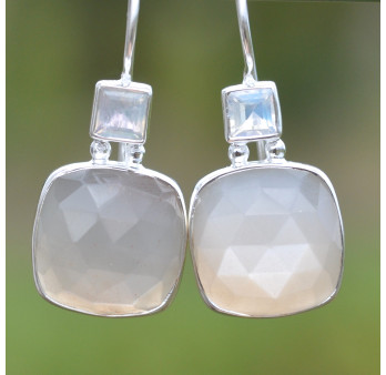 Boucles d'oreilles argent et 2 pierres en Pierre de lune (blanc)