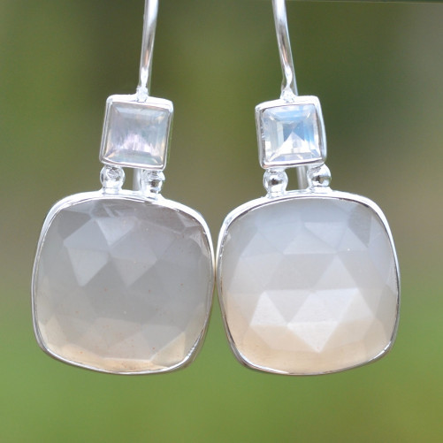 Boucles d'oreilles argent et 2 pierres en Pierre de lune (blanc)