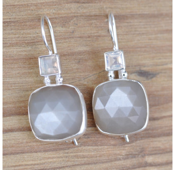 Boucles d'oreilles argent et 2 pierres en Pierre de lune (blanc)