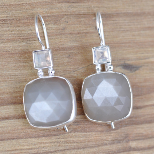 Boucles d'oreilles argent et 2 pierres en Pierre de lune (blanc)