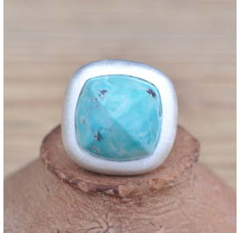 Bague carrée argent brossé et pierre Turquoise (bleu)