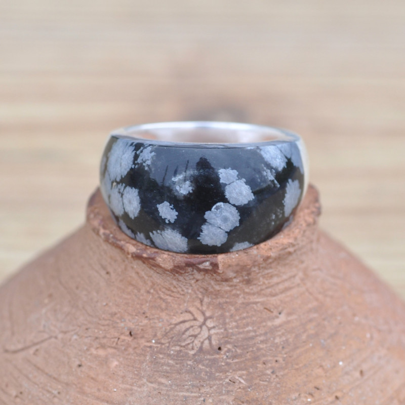 Bague en argent et pierre incurvée en Jaspe (noir) T62 Bague en argent et pierre incurvée en Jaspe (noir) T62