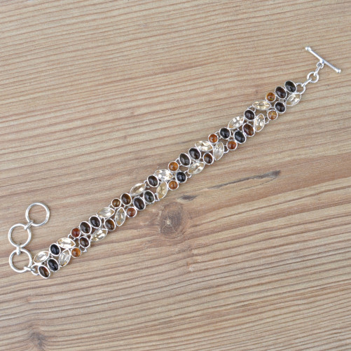 Bracelet argent et 48 petites pierres Tourmaline et Citrine (brun) (jaune)