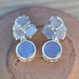 Petites boucles chics 4 pierres Labradorite et argent (bleu)