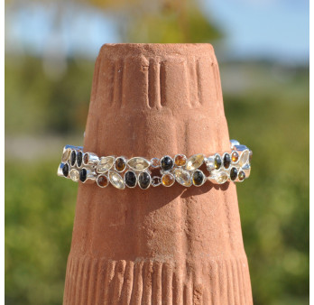 Bracelet argent et 48 petites pierres Tourmaline et Citrine (brun) (jaune)