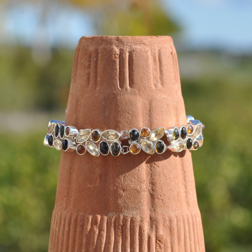 Bracelet argent et 48 petites pierres Tourmaline et Citrine (brun) (jaune)