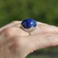 Bague goutte argent brossé et pierre bombée Lapis lazuli (bleu) T55