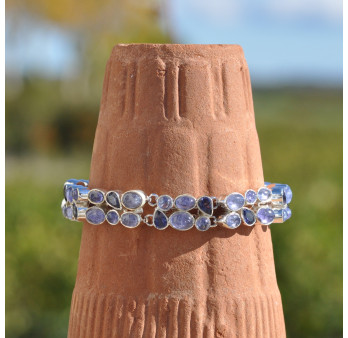 Bracelet 2 rangs argent et 42 pierres en Tanzanite et Iolite (violet)