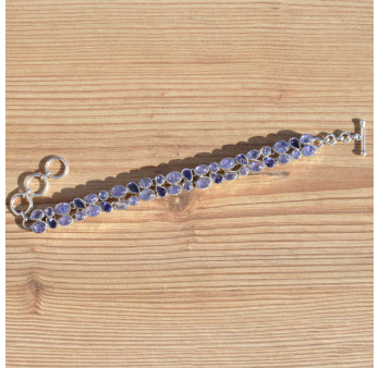 Bracelet 2 rangs argent et 42 pierres en Tanzanite et Iolite (violet)