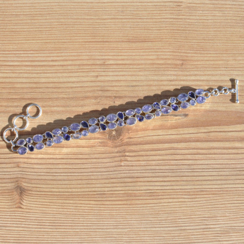Bracelet 2 rangs argent et 42 pierres en Tanzanite et Iolite (violet)