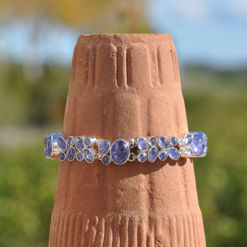 Bracelet 2 rangs argent et 48 pierres en Tanzanite (violet)