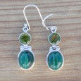 Boucles d'oreilles en argent et 2 pierres Malachite et Péridot (vert)