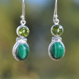 Boucles d'oreilles en argent et 2 pierres Malachite et Péridot (vert)