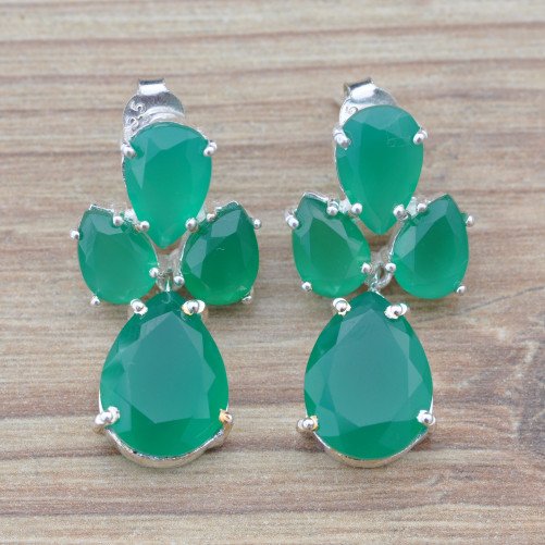 Boucles d'oreilles argent et 4 pierres Agate verte facettées (vert)