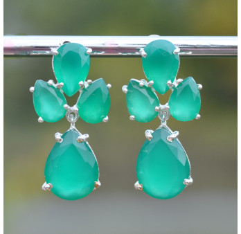 Boucles d'oreilles argent et 4 pierres Agate verte facettées (vert)