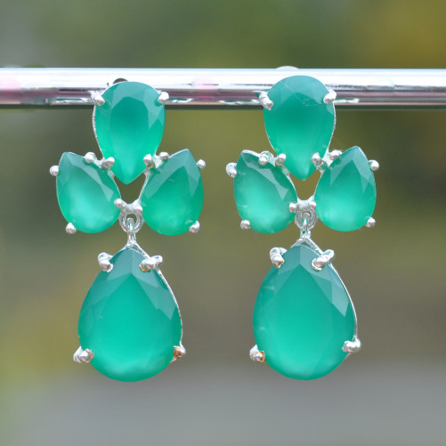 Boucles d'oreilles argent et 4 pierres Agate verte facettées (vert)