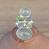 Bague multipierres en argent et Prehnite Péridot et Labradorite (vert) (bleu)