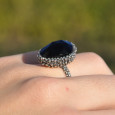 Bague reptile argent ciselé et pierre Onyx noir (noir) T54