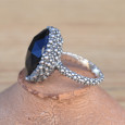 Bague reptile argent ciselé et pierre Onyx noir (noir) T54