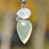 Pendentif en argent et 3 pierres PREHNITE et Pierre de lune (vert) (blanc)