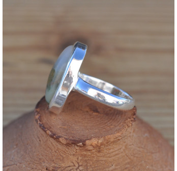 Bague ovale en argent et pierre Jaspe orbiculaire (vert) (orange)